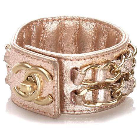 chanel lambskin cc turnlock chain bracelet pink gold|chanel gold cuff bracelet.